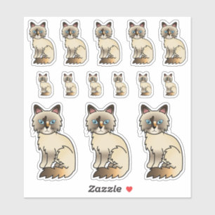Tortoiseshell Birman / Ragdoll Cute Cartoon Cats Sticker