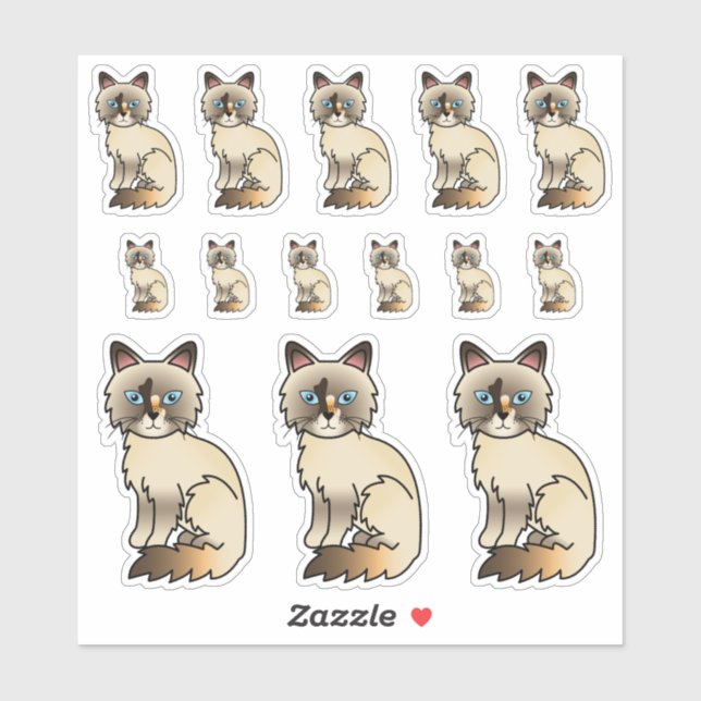 Tortoiseshell Birman / Ragdoll Cute Cartoon Cats Sticker (Sheet)