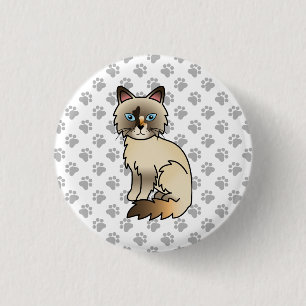 Tortoiseshell Birman / Ragdoll Cute Cat & Paws Button