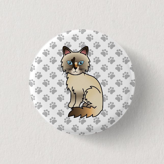 Tortoiseshell Birman / Ragdoll Cute Cat & Paws Button (Front)