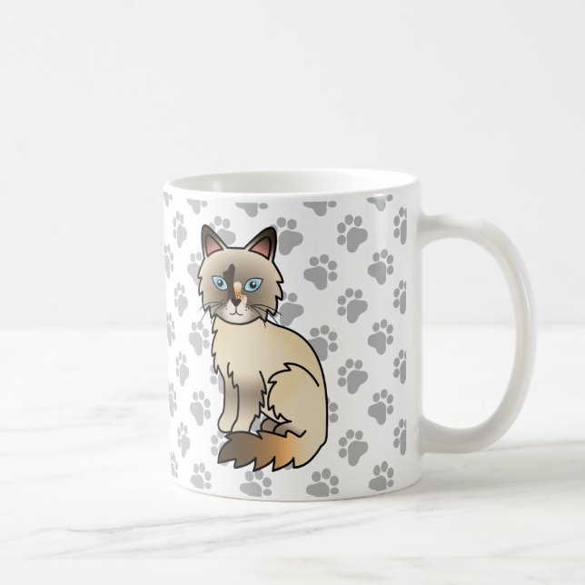 Tortoiseshell Birman / Ragdoll Cute Cat & Paws Coffee Mug (Right)
