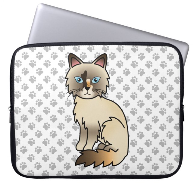 Tortoiseshell Birman / Ragdoll Cute Cat & Paws Laptop Sleeve (Front)