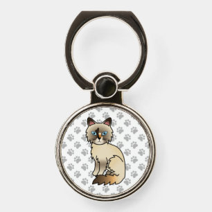 Tortoiseshell Birman / Ragdoll Cute Cat & Paws Phone Ring Stand