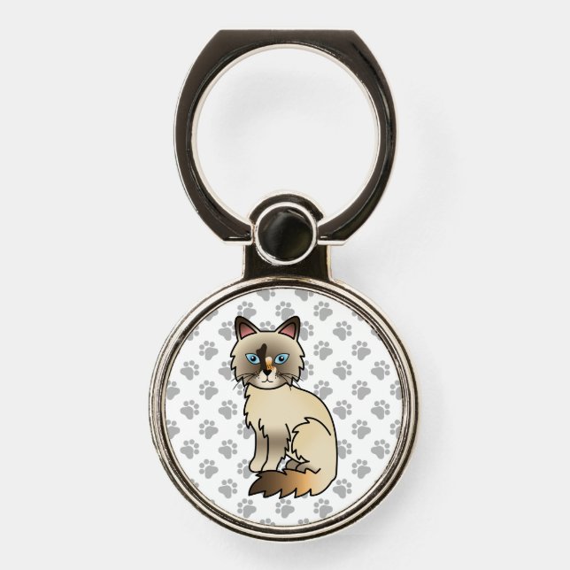 Tortoiseshell Birman / Ragdoll Cute Cat & Paws Phone Ring Stand (Front)