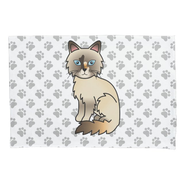 Tortoiseshell Birman / Ragdoll Cute Cat & Paws Pillow Case (Front)