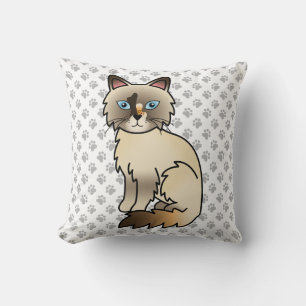 Tortoiseshell Birman / Ragdoll Cute Cat & Paws Throw Pillow