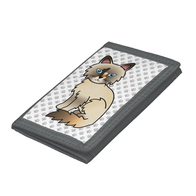 Tortoiseshell Birman / Ragdoll Cute Cat & Paws Trifold Wallet (Bottom)