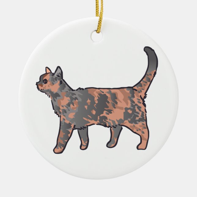 Tortoiseshell Cat Ceramic Ornament (Front)