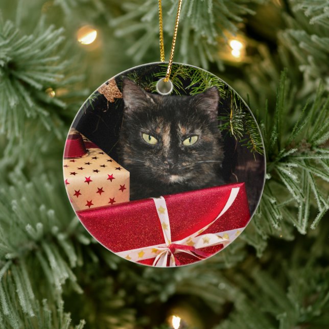 Tortoiseshell cat Christmas Ceramic Ornament (Tree)