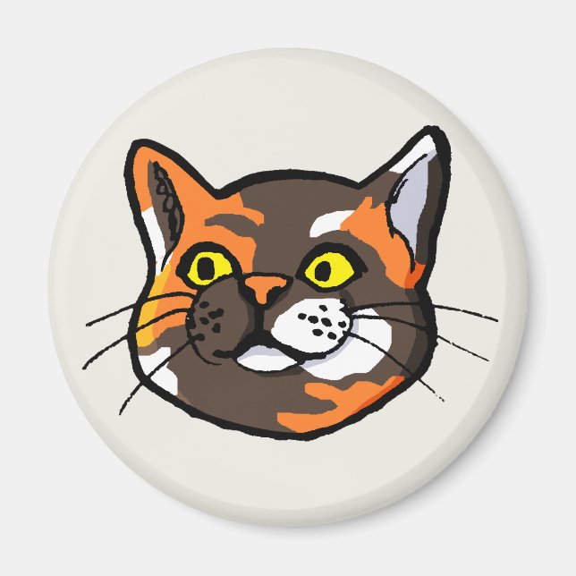 Tortoiseshell Cat Drawing Fridge Magnet (Front)