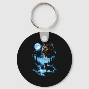 Tortoiseshell cat full moon mystic forest vintage keychain