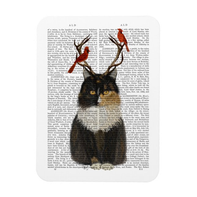 Tortoiseshell Cat with Antlers and Red Birds Magnet (Vertical)