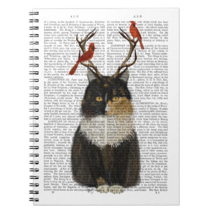 Tortoiseshell Cat with Antlers and Red Birds Notebook