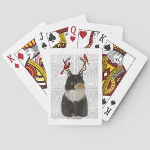 Tortoiseshell Cat with Antlers and Red Birds Poker Cards