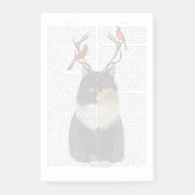 Tortoiseshell Cat with Antlers and Red Birds Post-it Notes (Front)