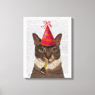 Tortoiseshell Cat with Party Hat Canvas Print