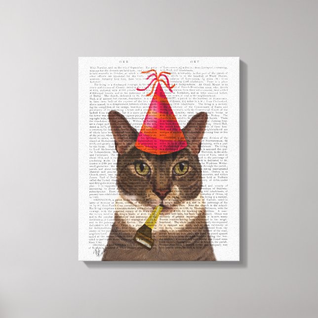 Tortoiseshell Cat with Party Hat Canvas Print (Front)