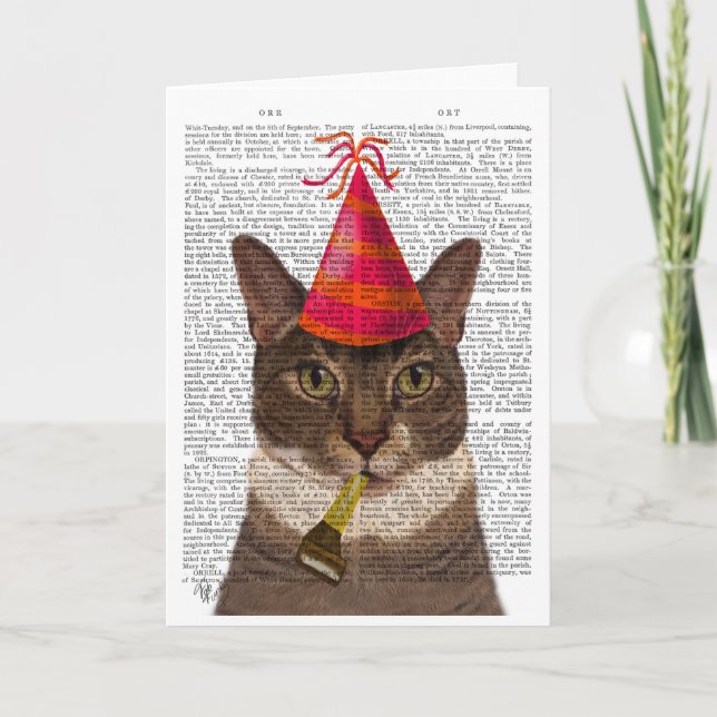 Tortoiseshell Cat with Party Hat Card (Front)