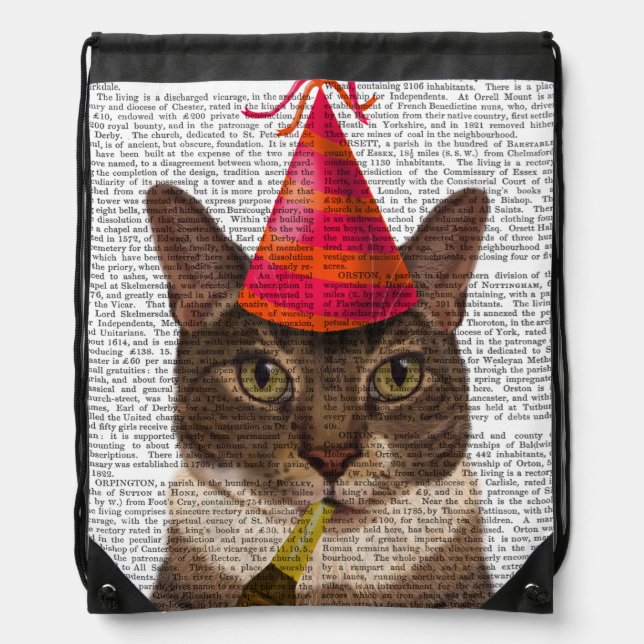 Tortoiseshell Cat with Party Hat Drawstring Bag (Front)