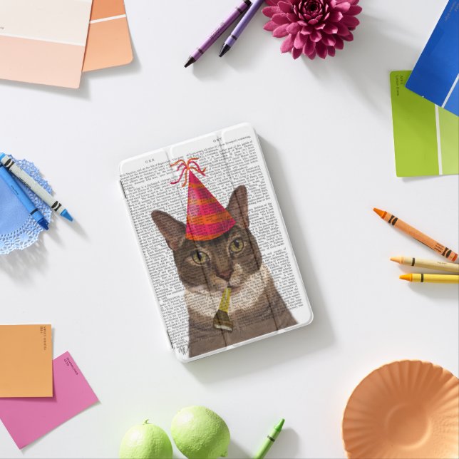 Tortoiseshell Cat with Party Hat iPad Mini Cover (In Situ)