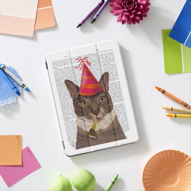 Tortoiseshell Cat with Party Hat iPad Pro Cover (Desk)