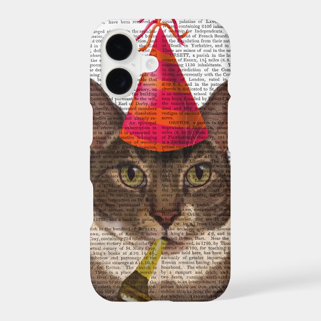 Tortoiseshell Cat with Party Hat Iphone Case (Back)