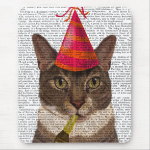 Tortoiseshell Cat with Party Hat Mouse Pad