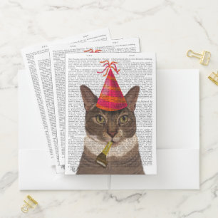 Tortoiseshell Cat with Party Hat Pocket Folder