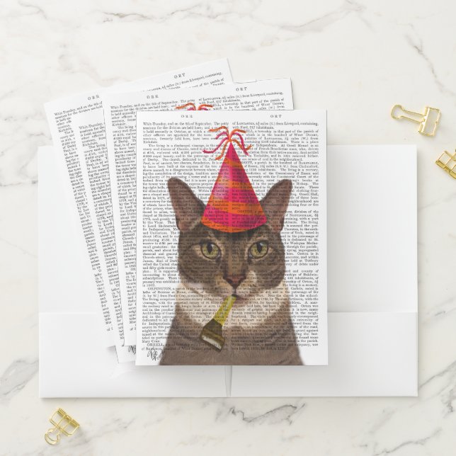 Tortoiseshell Cat with Party Hat Pocket Folder (In Situ)