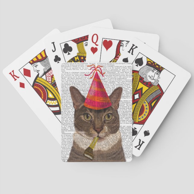 Tortoiseshell Cat with Party Hat Poker Cards (Back)