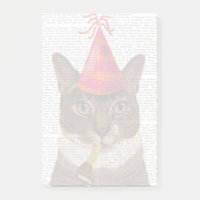 Tortoiseshell Cat with Party Hat Post-it Notes (Front)