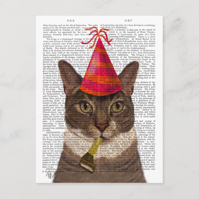 Tortoiseshell Cat with Party Hat Postcard (Front)