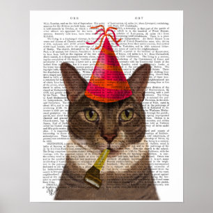 Tortoiseshell Cat with Party Hat Poster