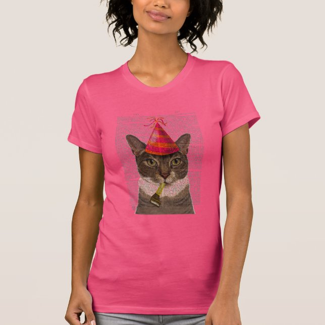 Tortoiseshell Cat with Party Hat T-Shirt (Front)