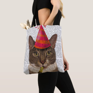 Tortoiseshell Cat with Party Hat Tote Bag