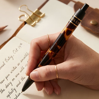 Tortoiseshell Custom Name with Gold Band Accent Pen