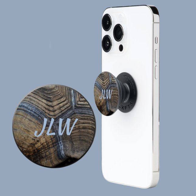 Tortoiseshell faux Natural with Initials Stylish PopSocket (Creator Uploaded)
