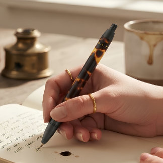 Tortoiseshell Golden Amber Black Custom Monogram Pen