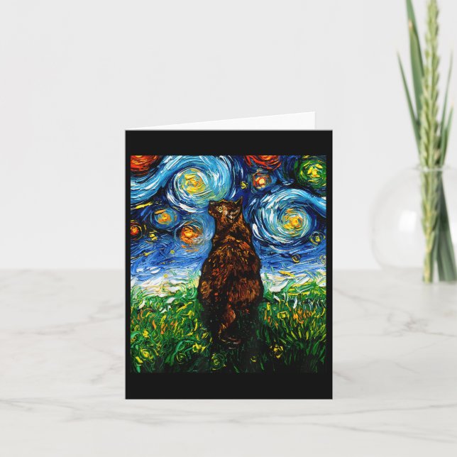 Tortoiseshell Tortie Starry Night Kitty Cat Art By Card (Front)