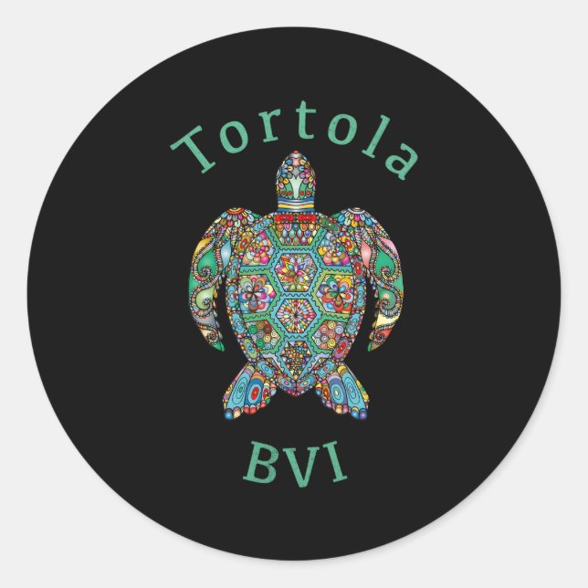 Tortola British Virgin Islands Tribal Turtle Classic Round Sticker (Front)