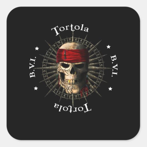 Tortola BVI Pirate Skull Square Sticker