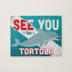 Tortola Dolphin - Retro Vintage Travel Jigsaw Puzzle