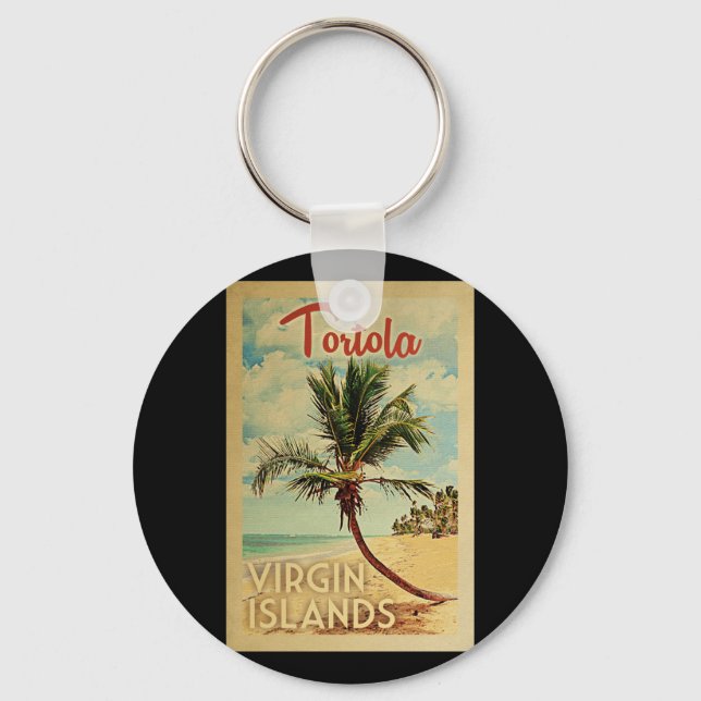 Tortola Palm Tree Vintage Travel Keychain (Front)