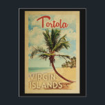 Tortola Palm Tree Vintage Travel Postcard<br><div class="desc">A uniquely retro mid-century modern Tortola Virgin Islands art print in vintage travel poster style. It features a curved palm tree on sandy beach with ocean under a blue cloudy sky.</div>