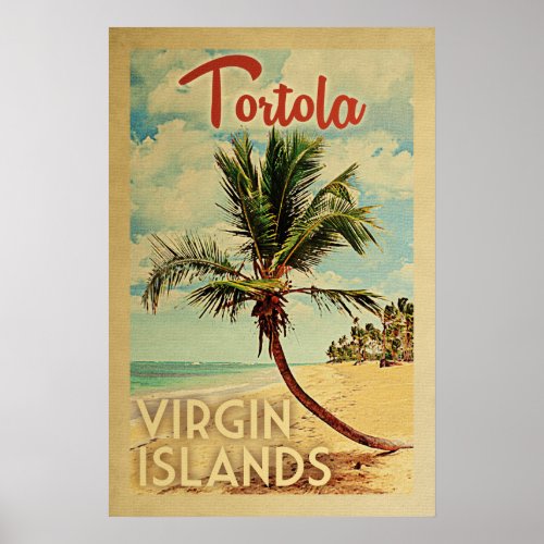 Tortola Palm Tree Vintage Travel Poster