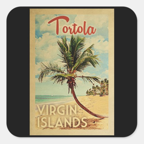 Tortola Palm Tree Vintage Travel Square Sticker