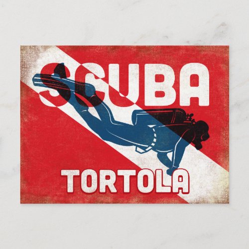 Tortola Scuba Diver _ Blue Retro Postcard