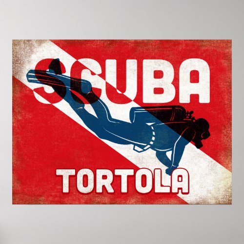 Tortola Scuba Diver _ Blue Retro Poster