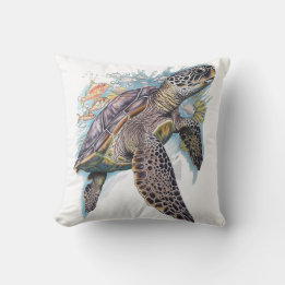 Tortuga de mar multicolor throw pillow