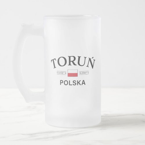 Torun Polska Poland Polish Coordinates Frosted Glass Beer Mug